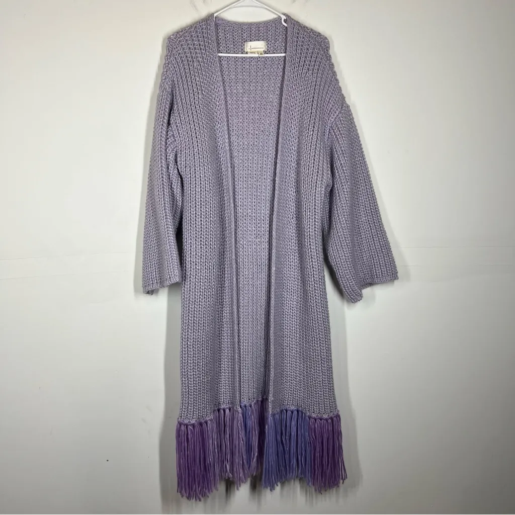 NWOT Anthropologie Chunky Knit Long Fringe Cardigan Size OS - Image 4