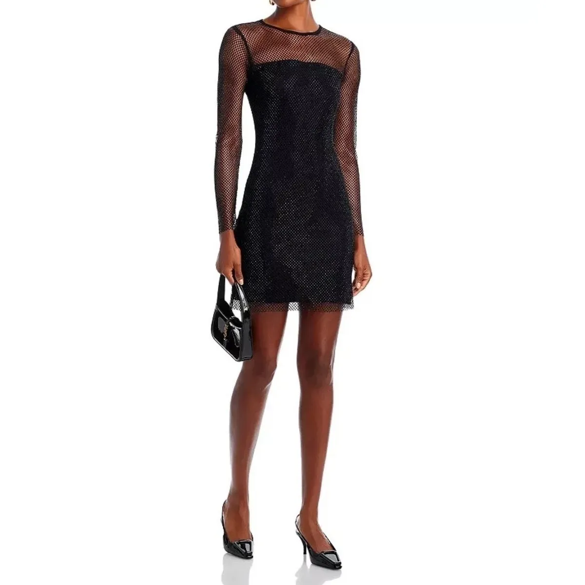 Aqua Black Mini Dress‎ Sparkly Mesh Long Sleeve Party Cocktail XXL - Image 4