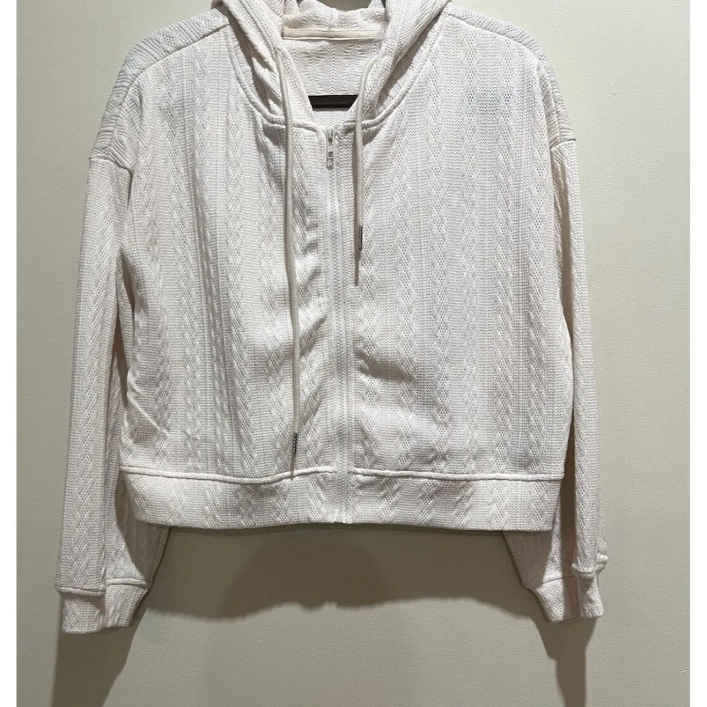 Dazy Cropped Zip Front Hoodie Jacket Size Large ~ Cream Color - Image 2