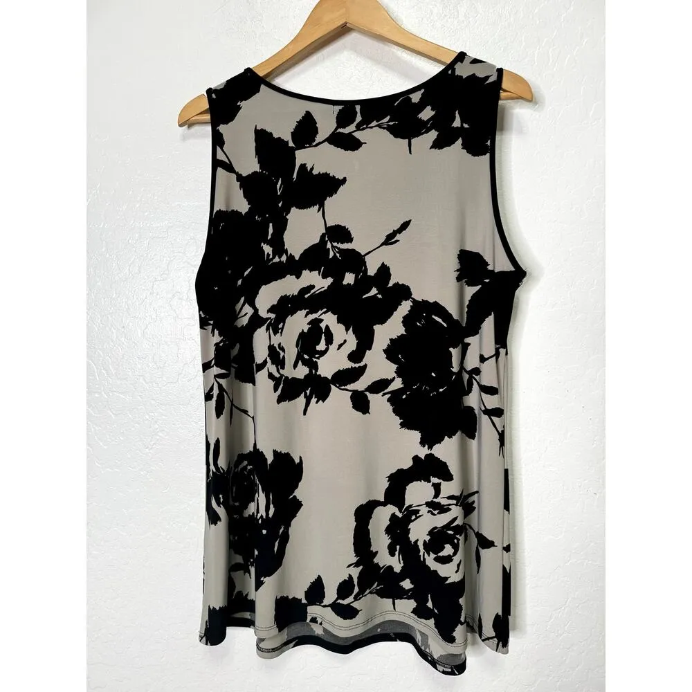 Sun Kim Women Sze Large Wide Pant Sleeveless Floral Top Set Lagenlook Minimalist Black - Image 2