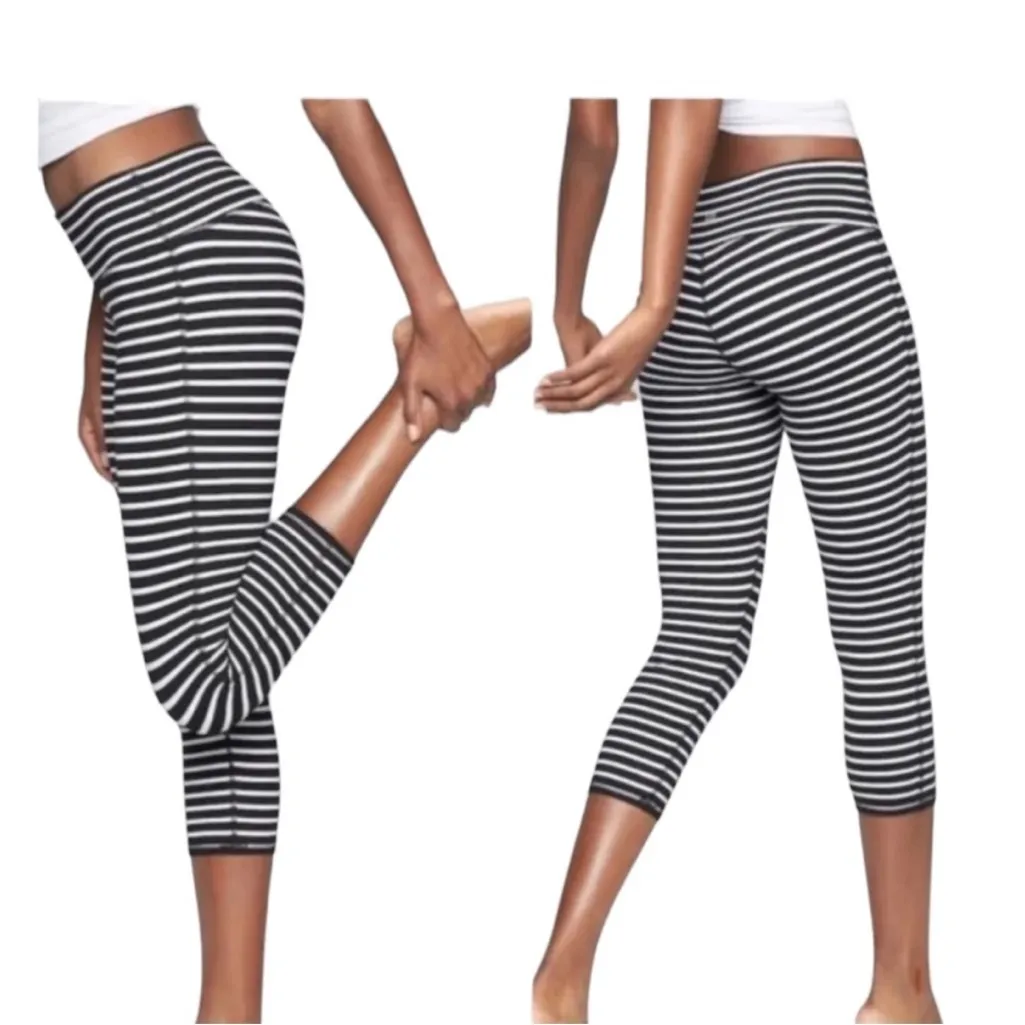 Athleta Mid-Rise Chaturanga Capri Legging Black and White Stripe, Small - Image 2