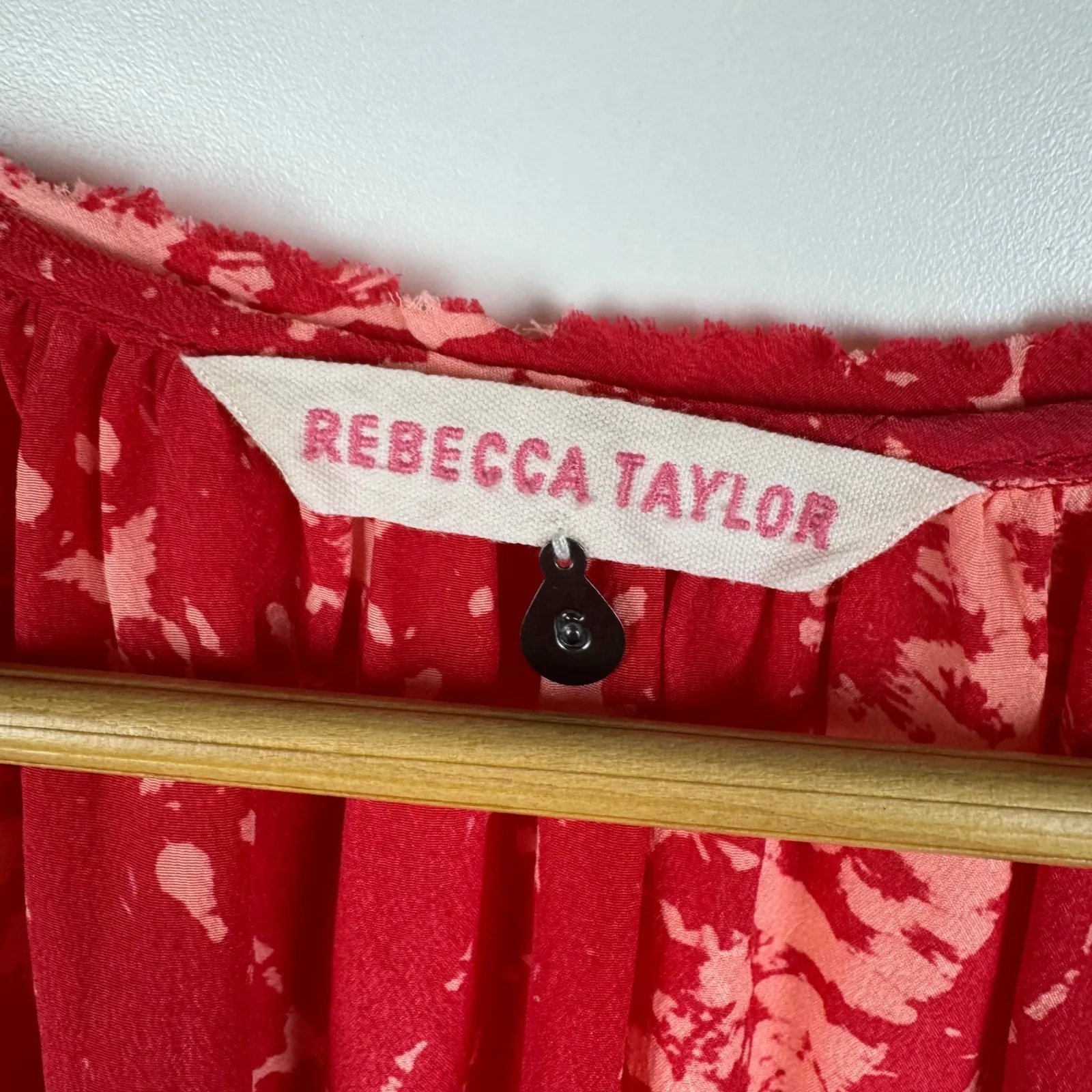 Rebecca Taylor 100% Silk Red Tie Dye Print Blouse Size 6 Lightweight Sheer Chic - Image 5