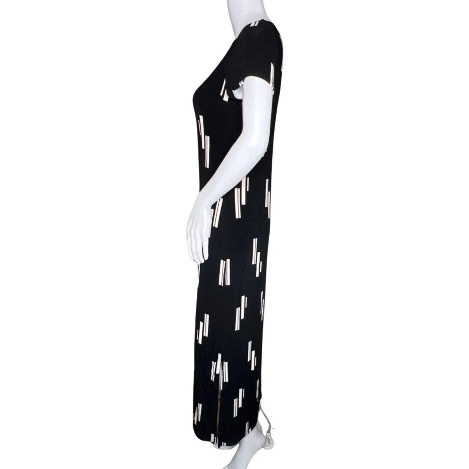 Chicos Dress Women‎ XS Black Cream Geometric Maxi Travelers Career Casual Slinky - Image 3