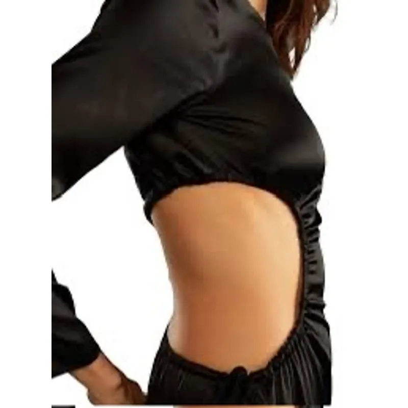 Cynthia Rowley Striking Silk Cut-Out Maxi Dress long sleeve black size 2 - Image 4