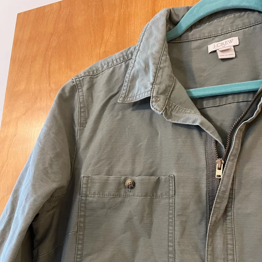 J Crew Olive Green Cargo 1/2 Zip Front Tunic Shirt Womens Size Medium - Image 2