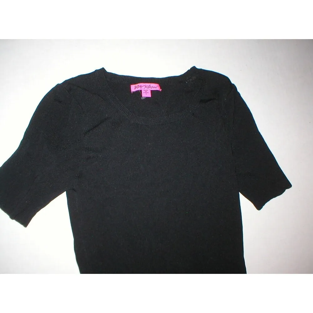 New Womens Betsey Johnson Drop Waist Sweater Dress Black S Small Knee Rayon SS - Image 4