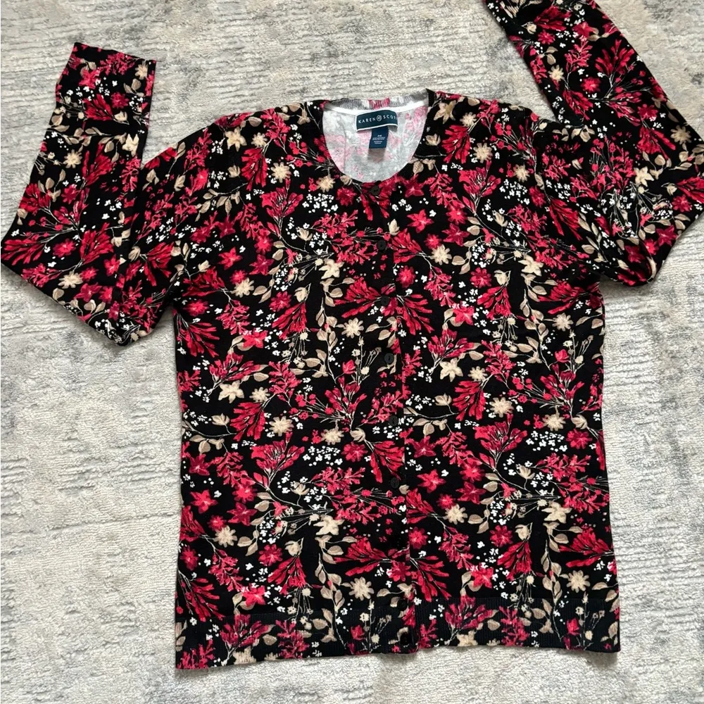Vintage Long Sleeve Floral Cardigan Sweater Size M - Image 2
