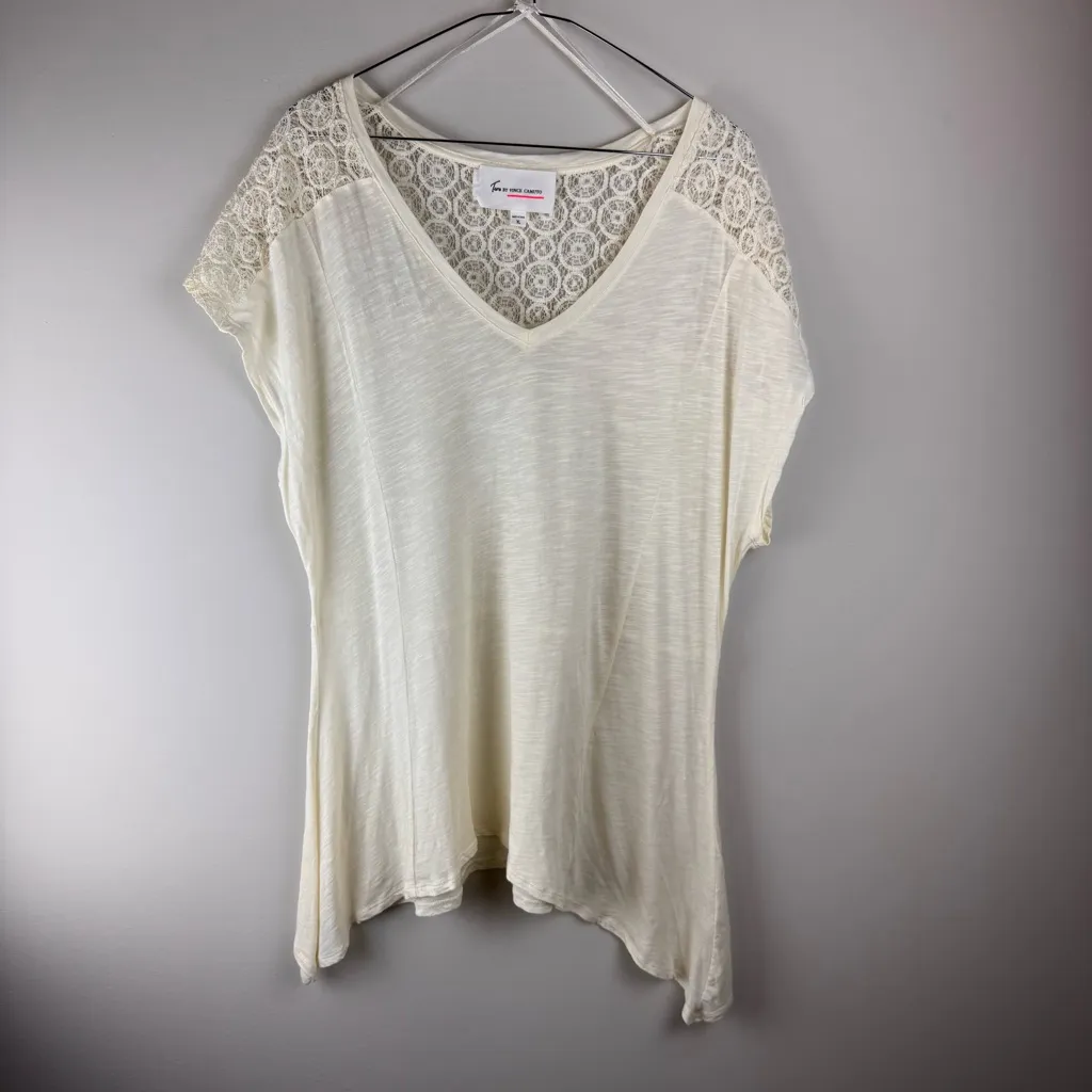 Two by Vince Camuto Tribal Beat Lace Inset Shark Bite‎ Hem Shirt Top Chalk Sz XL - Image 14