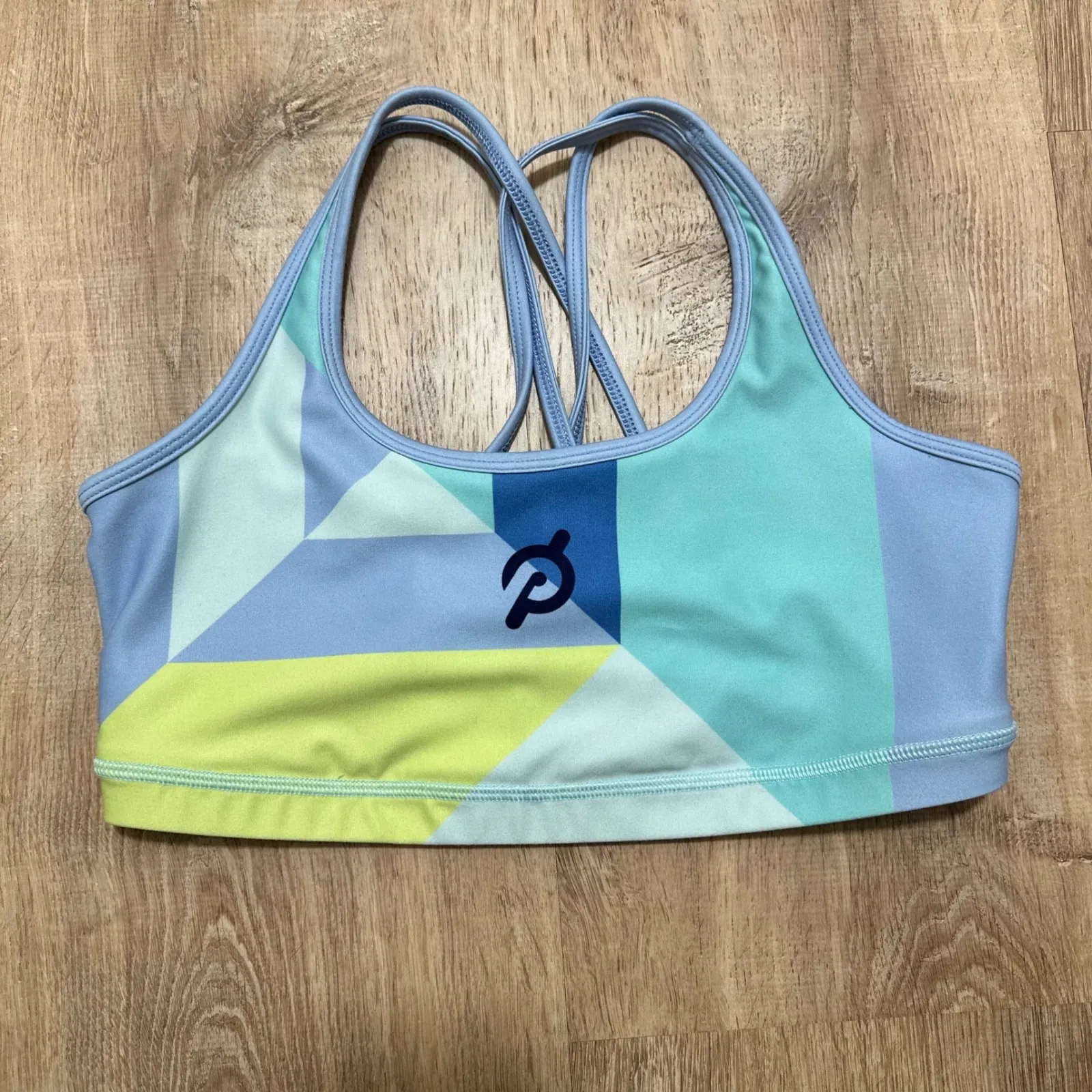Pelaton x WITH Wear It To Heart | Geometric Print Strappy Sports Bra, Size M Blue Size M - Image 4