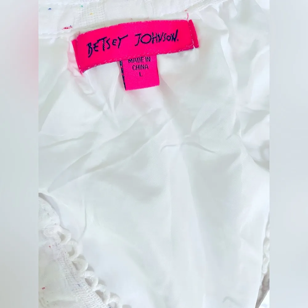 BETSEY JOHNSON SNOW
WHITE DRESS TIERED PUFF SLEEVES SPECKLED PRINT SZ L - Image 9