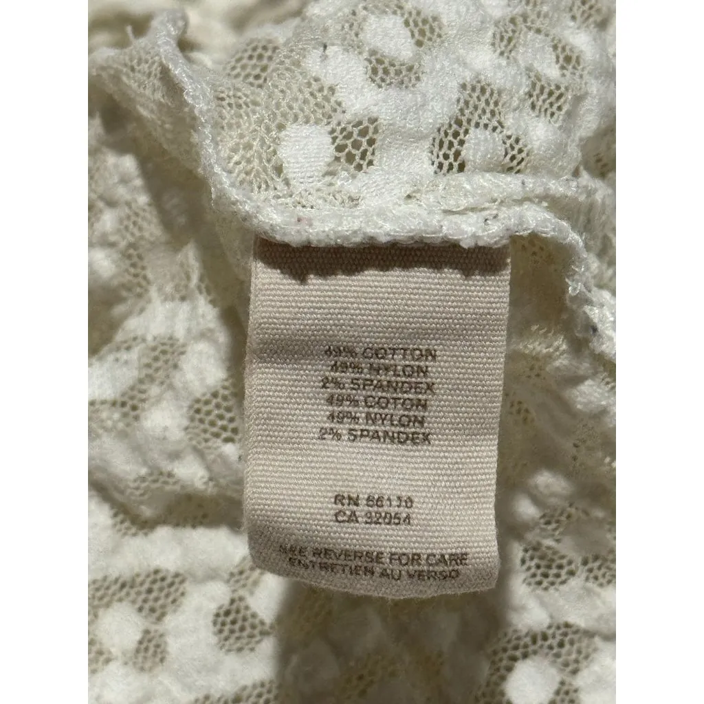 Free People Ivory Lace Tunic Top M Cotton Blend Womens Boho Sheer Short Sleeve - Image 11