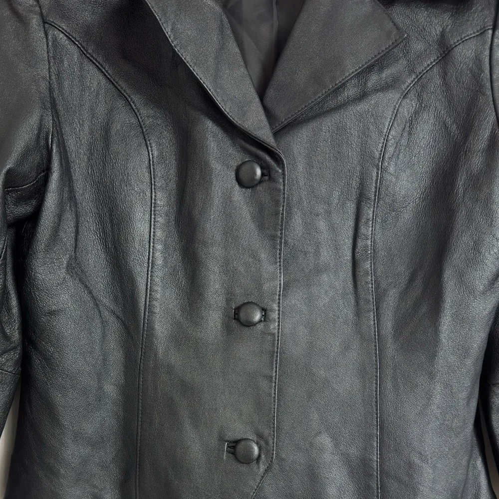 Vintage Santa Fe Black Genuine Leather Cropped Pointed Hem Jacket Size 10 - Image 3