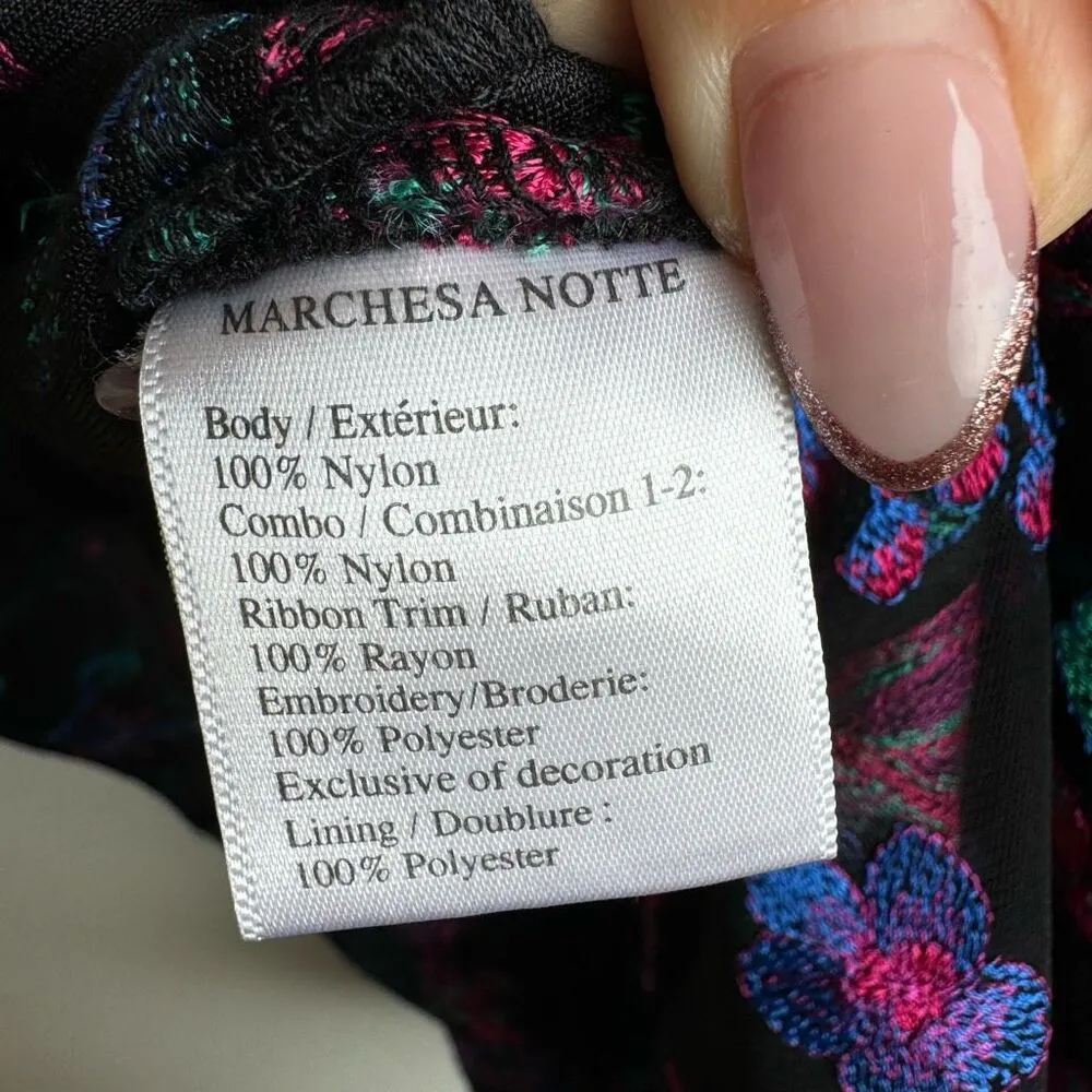Marchesa Notte Embroidered Floral Appliqué Black Pink Party Guest Dress Size 2 - Image 13