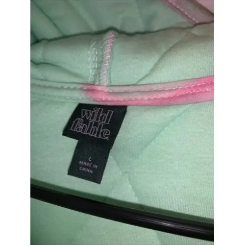 Wild Fable Floral Print Coat Jacket Zip Quilted Women's Size Large Green Pink - Image 3