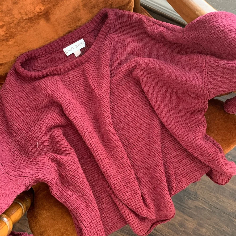 Burgundy Chenille Holiday Bell Sleeve Sweater - Image 3