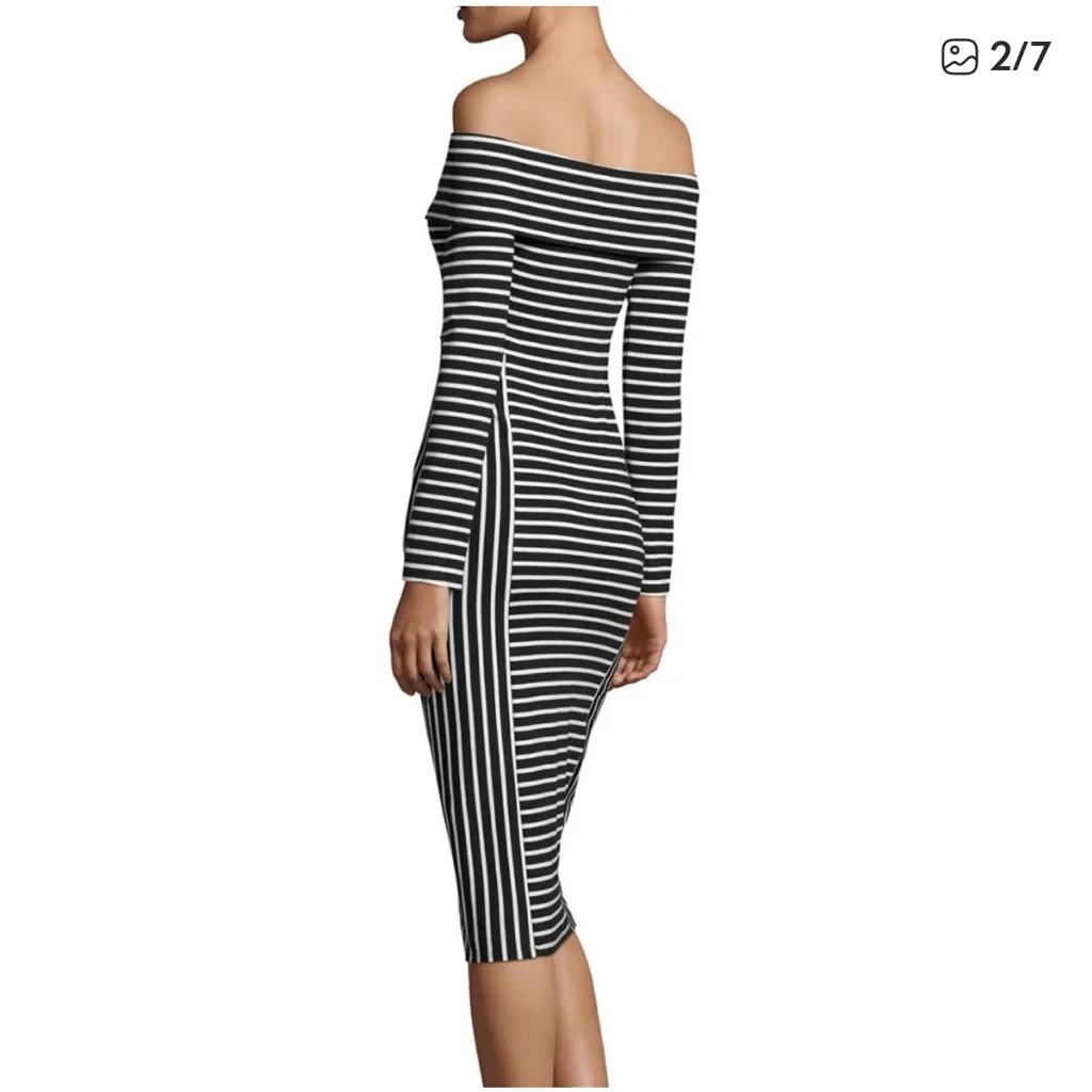 Derek Lam Striped Off the Shoulder Body Con Dress Size XS - Image 2