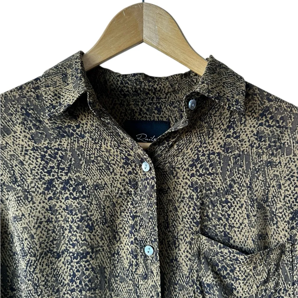 Rails Josephine Sepia Python Rayon Long Sleeve Button Up Top Blouse Shirt XXS - Image 10