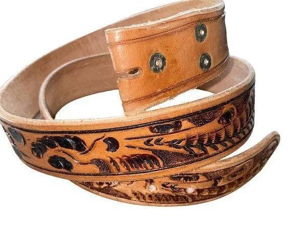 Genuine Leather Retro Indie Brown embossed design snap button attachment size 38 - Image 1