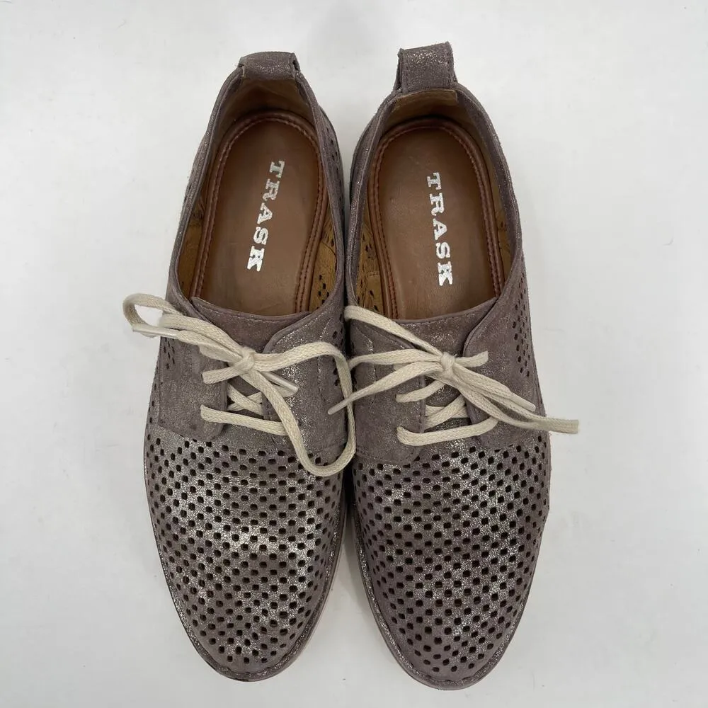 Trask Shoes Size 6 Lena Italian Leather Perforated Sneakers Lace Up Metallic Silver - Image 2