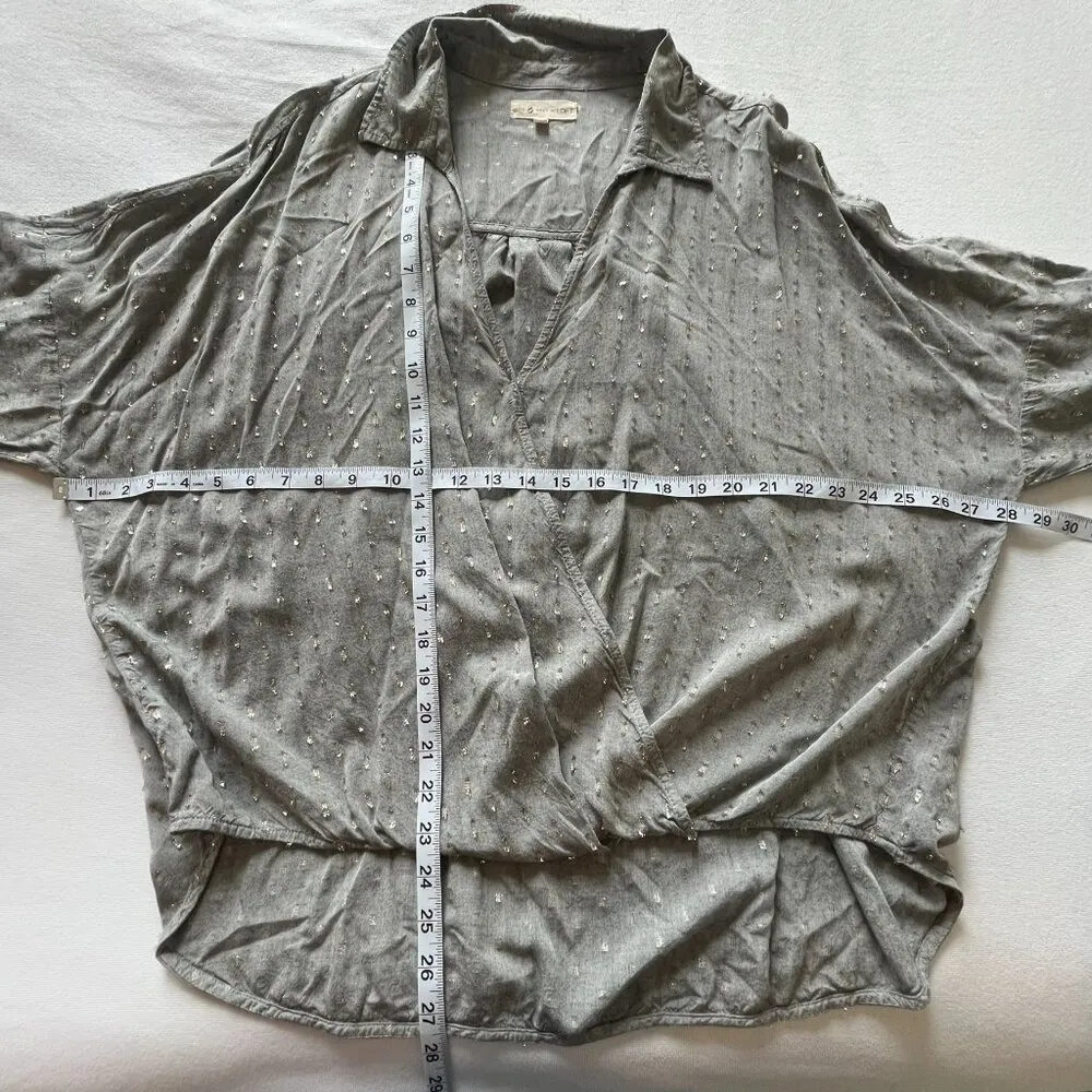 Lou & grey Women's Grey Collared Faux Wrap Vneck Long Sleeve Blouse XL-  by Loft - Image 6