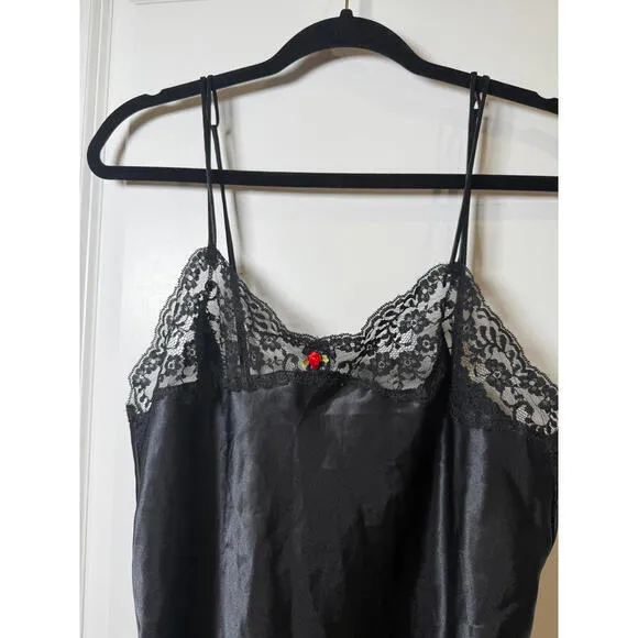 Vintage Victoria’s Secret Gold‎ Label Black Lace Curve-Hem Slip Dress S - Image 2