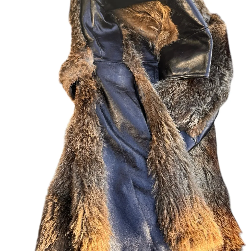 Vintage 1970s Raccoon Fur Leather Coat Mid Length Belted Boho Heritage Luxe GUC Brown Size 8 - Image 11