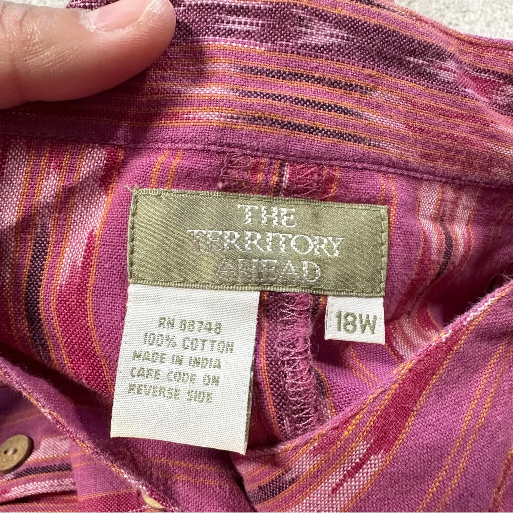 The Territory Ahead Women’s Cotton Tunic Top Tie Back Ikat Batik Print Pink 18W - Image 10