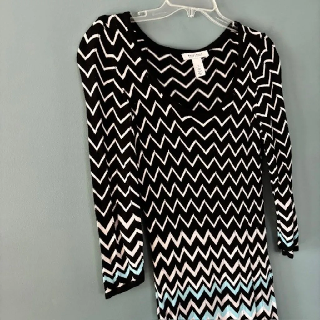 White House Black Market Sweater Dress Blue White Chevron Ombre Striped Knit L - Image 6
