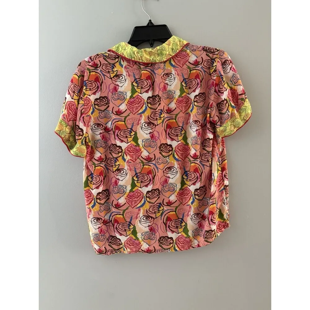 Anthropologie Spogart XS Pink Garden Party PJ Top Rose Floral Artsy Oversize * - Image 13