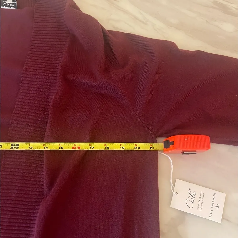 Cielo NWT Women’s Plus Size 2XL Burgundy Open Front Cardigan Front Pockets Knit Red - Image 7