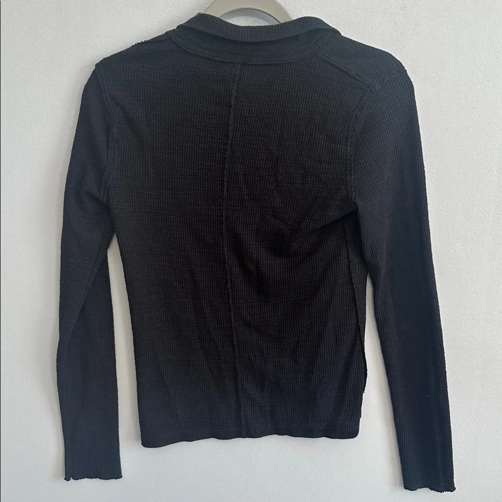 We The Free Black Waffle Knit Collared Long Sleeve Top‎ - Image 4