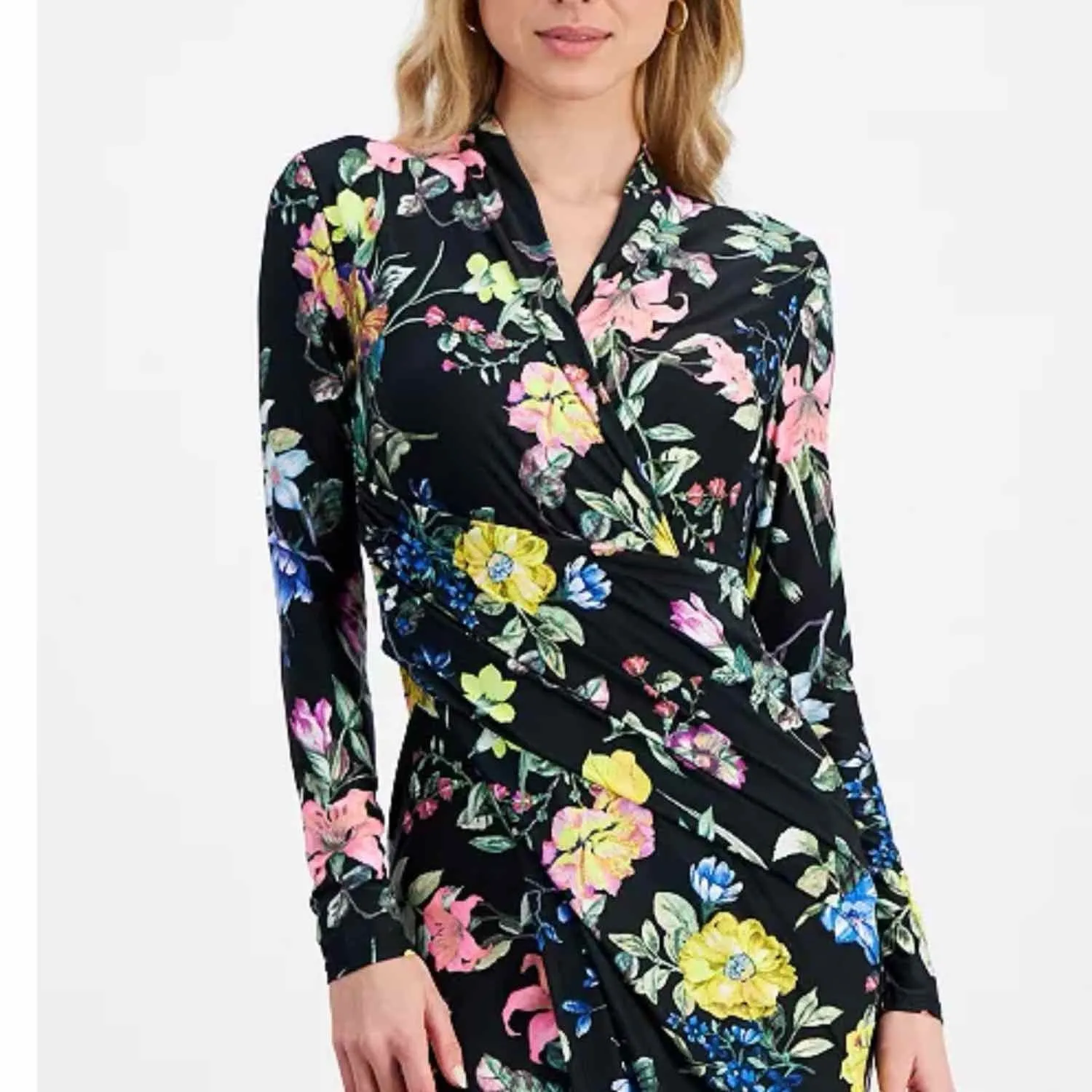 RACHEL Rachel Roy Bret Jersey Dark Floral Dress Size Large Stretch - Image 10