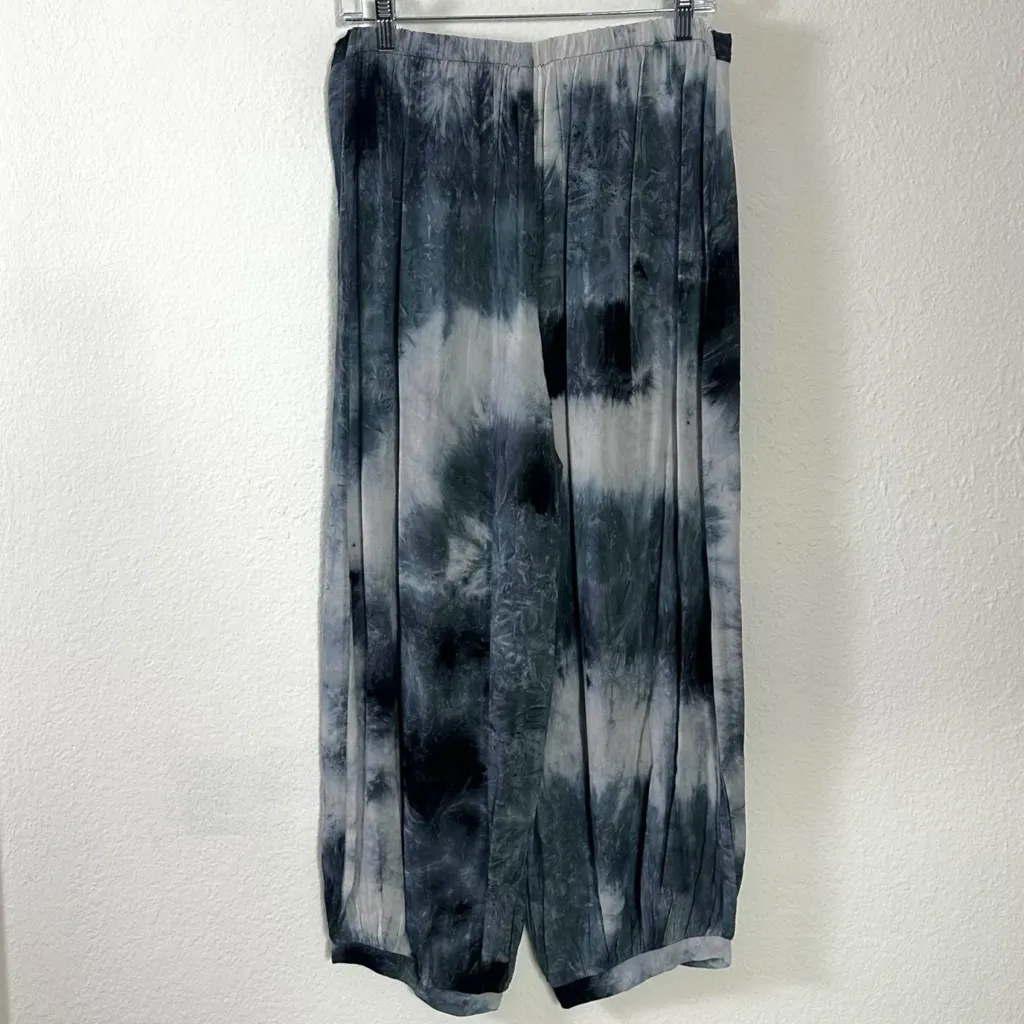 Bryn Walker LagenLook Lantern Balloon Pants Silky Black Grey Tie Dye Medium - Image 4