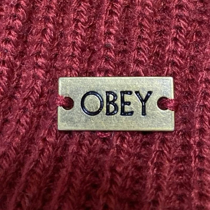 Obey Unisex Red Acrylic Cozy Stretch Ribbed Knit Beanie Bonnet Hat One Size - Image 4