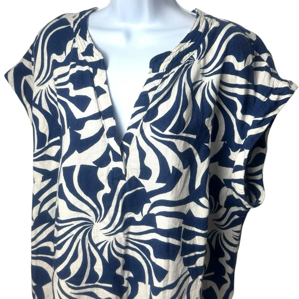 Vinca Camuto Linen Blend Cap Sleeve Split Neck Blouse Coastal Resort Vacation 1X - Image 3