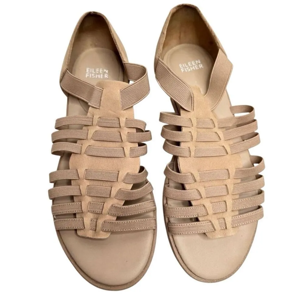Eileen Fisher‎ Sandals Size 7 Tan Rato Casual Elastic Gladiator Flats Open Toe - Image 3