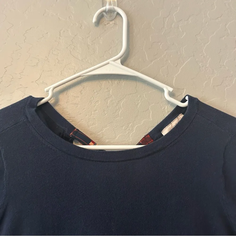 Ann Taylor LOFT navy sweater with striped sheer back panel and bow size medium - Image 4