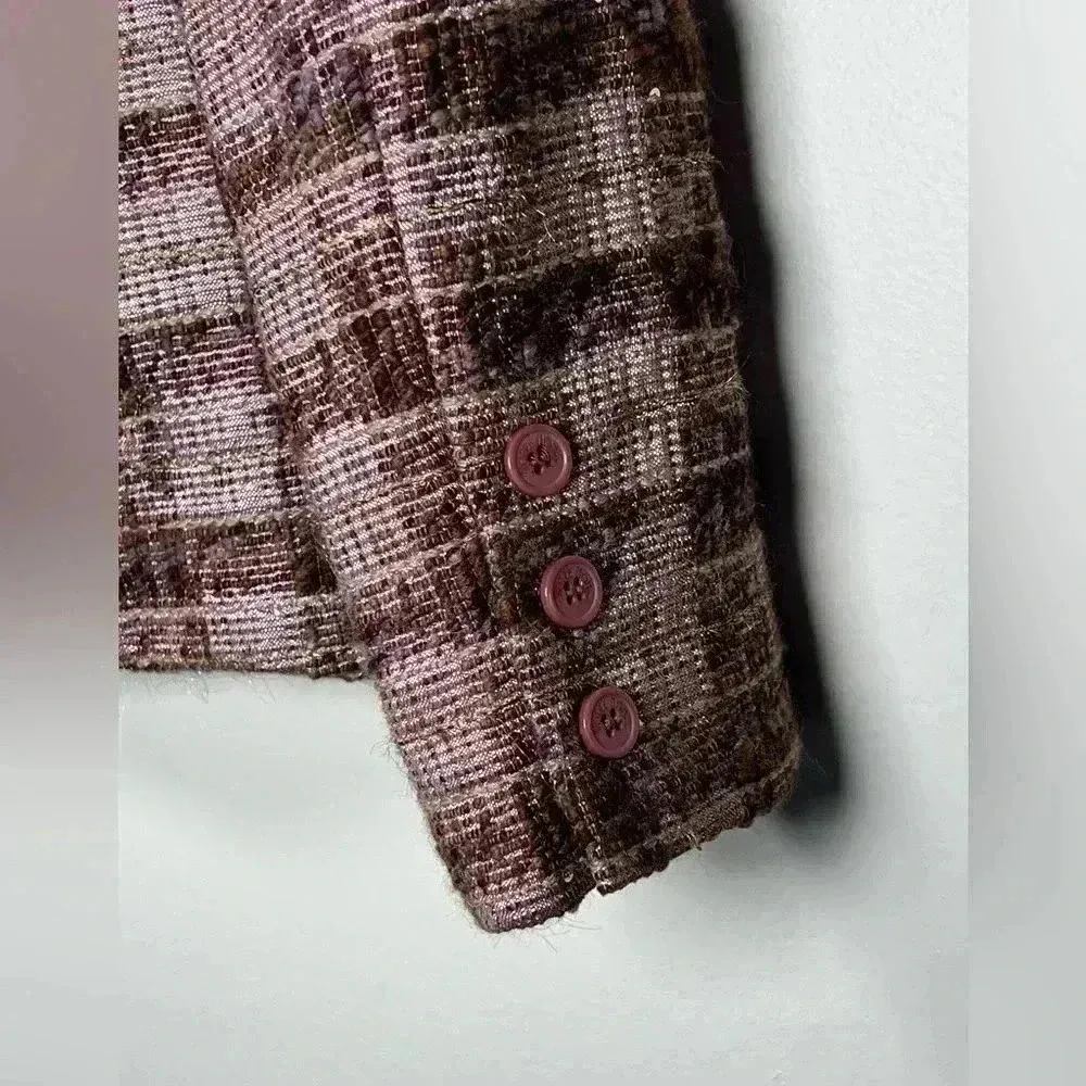 Votre Nom Wool Blend Plaid Tweed Blazer Plum Pink Sparkle Women’s Size 6 - Image 10