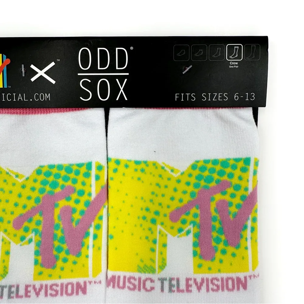 Odd Sox MTV Pop Art Crew Socks Mens Womens Retro 80s 90s Pastel Fun Novelty Gift Yellow - Image 3