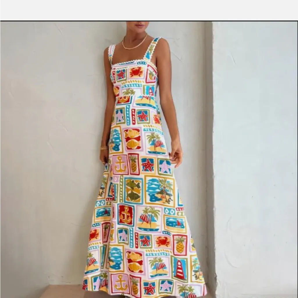 Commense Multicolor Graphic Midi Dress White Size M - Image 4