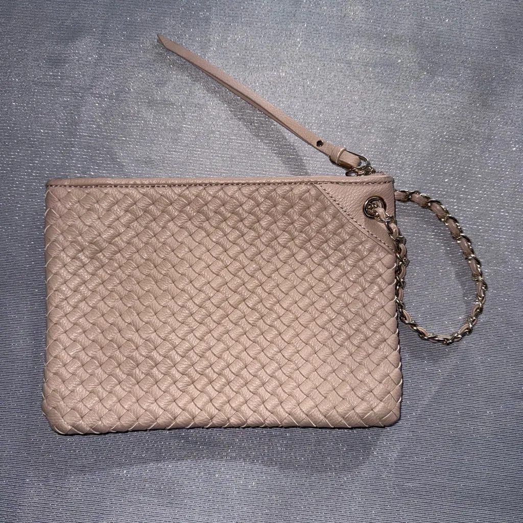Gray Taupe Woven Vegan Leather Pouch Clutch Wristlet - Image 3