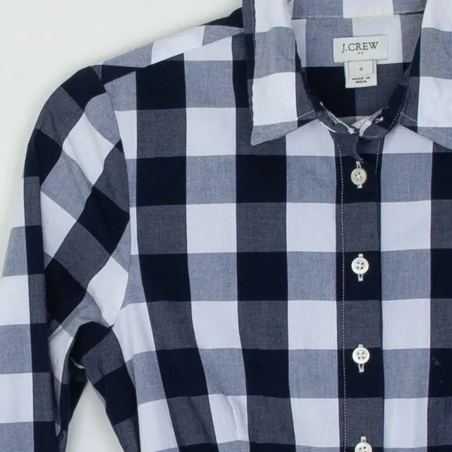 J. Crew Womens Gingham Tie Waist Button Poplin Shirt Dress Size 0 Blue White - Image 4