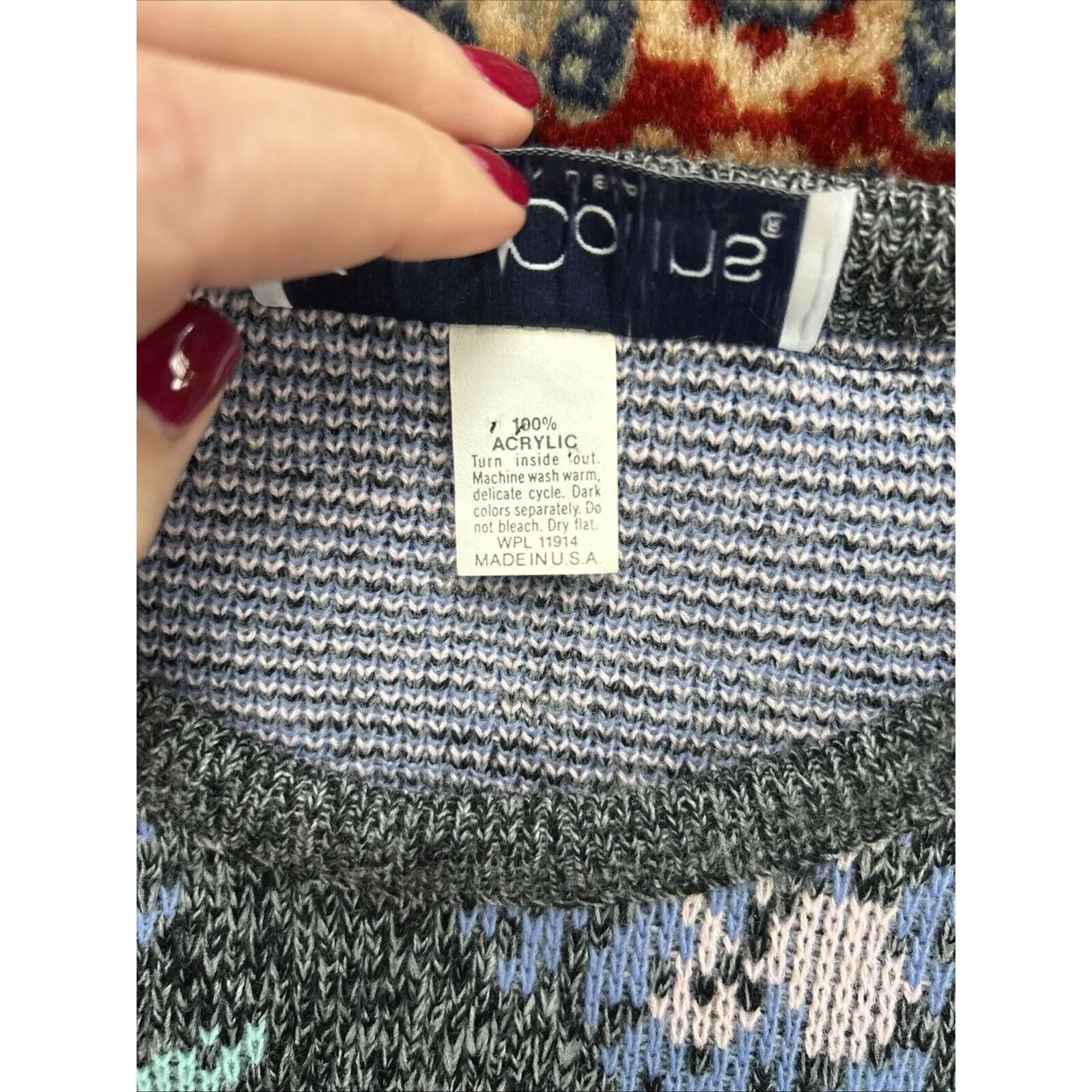 Vintage Womens Birdseye Knit Sweater Floral Pastel USA Kate Collins Sz L 80s 90s Blue Size L - Image 3