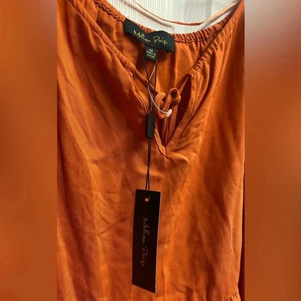 Melissa Paige Orange Ruffle Tunic Top W/ Tassels Size Medium - Image 2