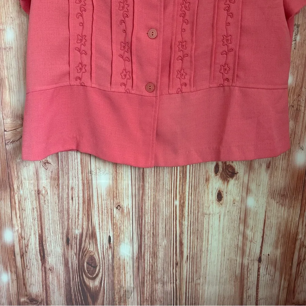 Vintage Sag Harbor Salmon Pink Floral Embroidered Suit Jacket Size 16W - Image 3