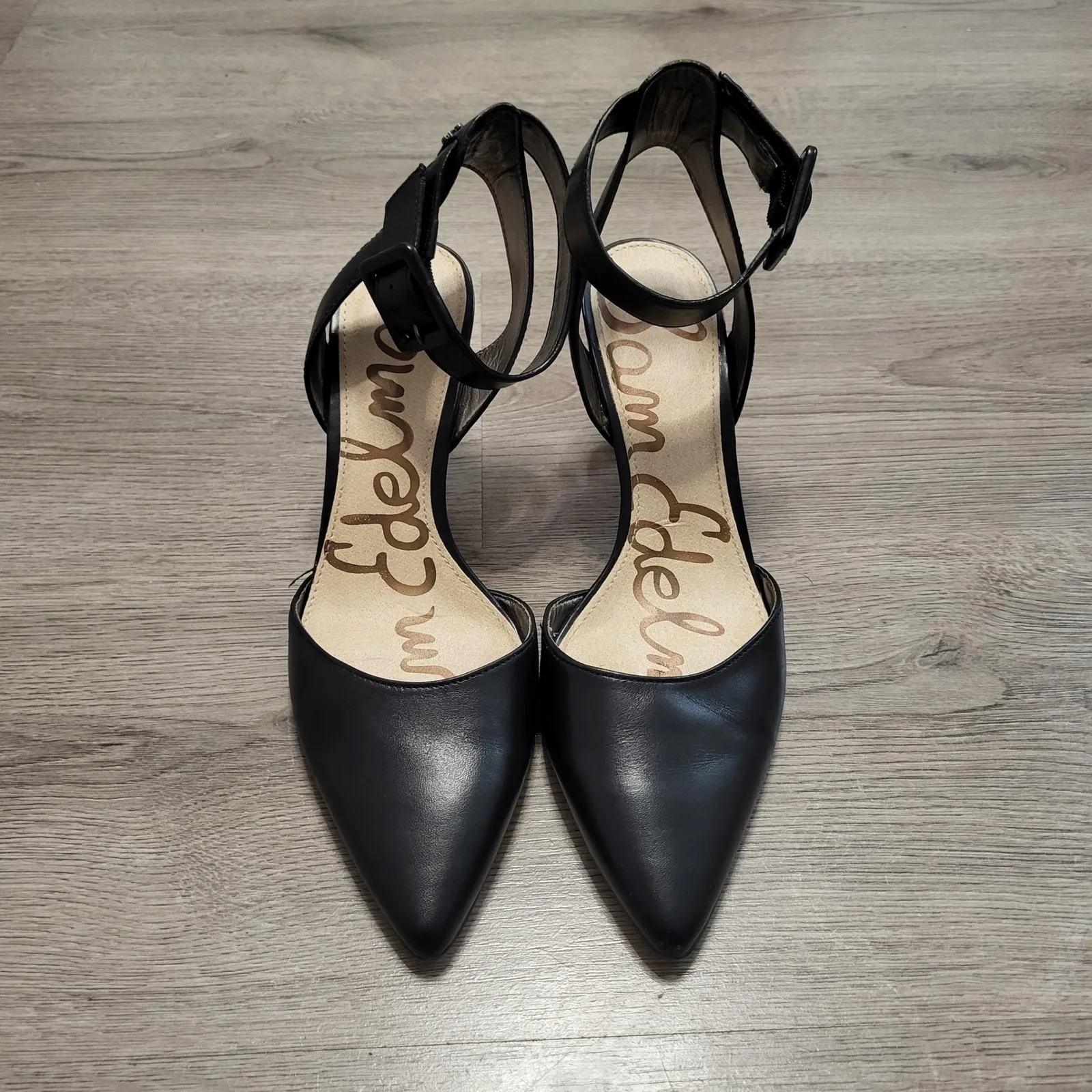 Sam Edelman Okala Black Leather Ankle Strap Pointed Toe Heels Women's Size 8.5 - Image 2