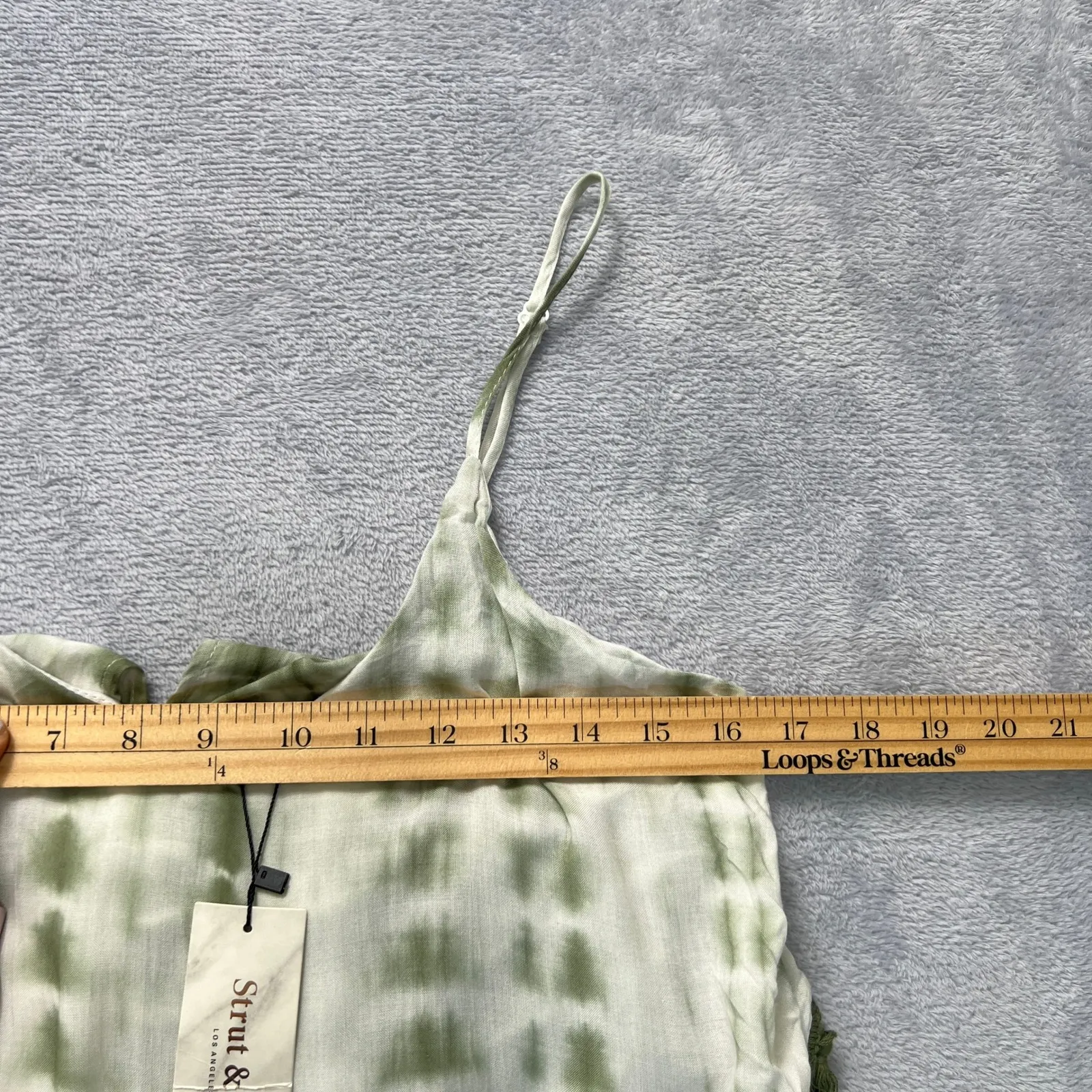 Strut & Bolt Green Tie Dye Fringe Trim Maxi Dress Boho Beach‎ Spaghetti Strap S - Image 9