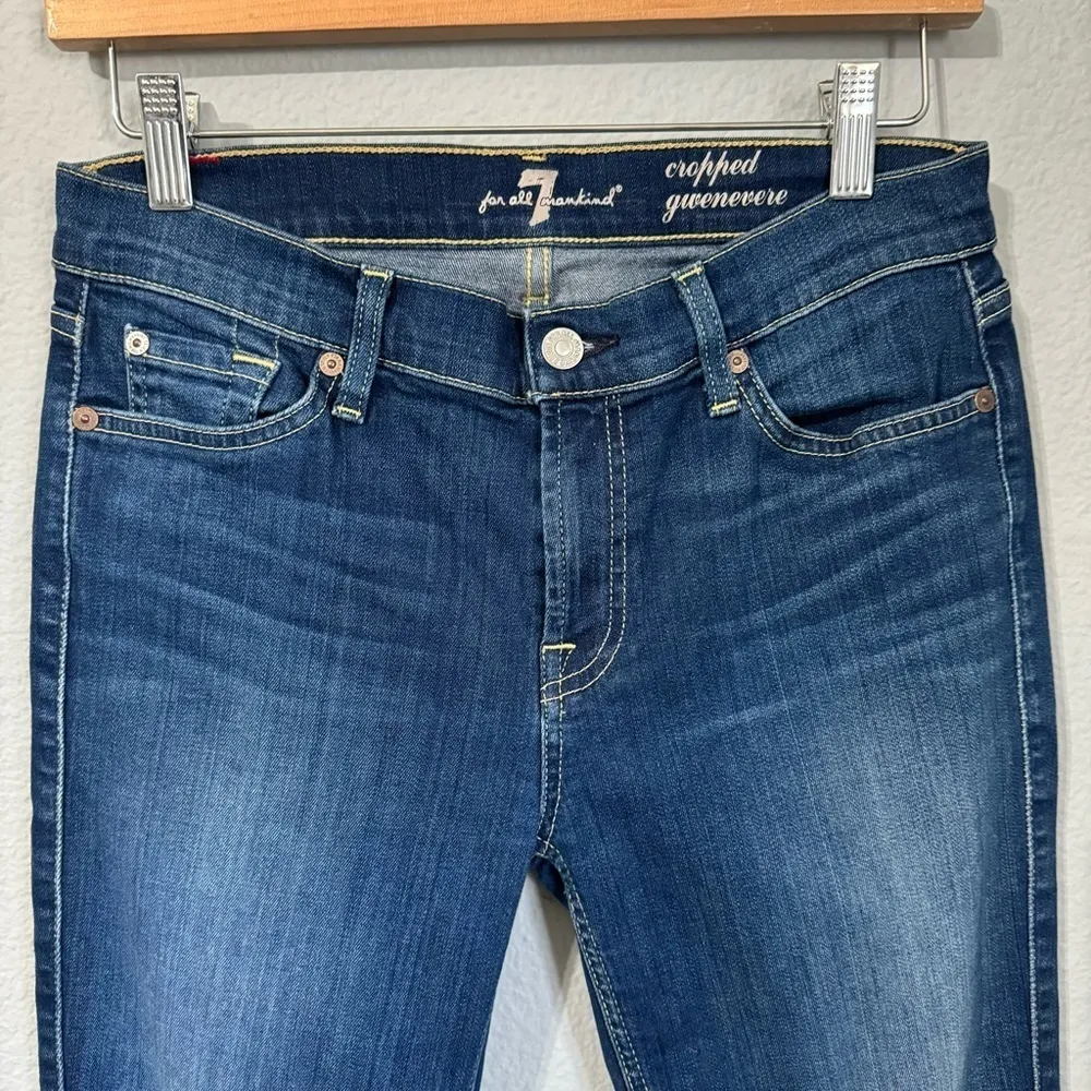 7 For All Mankind Women Cropped Ankle Gwenevere Mid Rise Washed Blue Jeans Sz 28 - Image 2