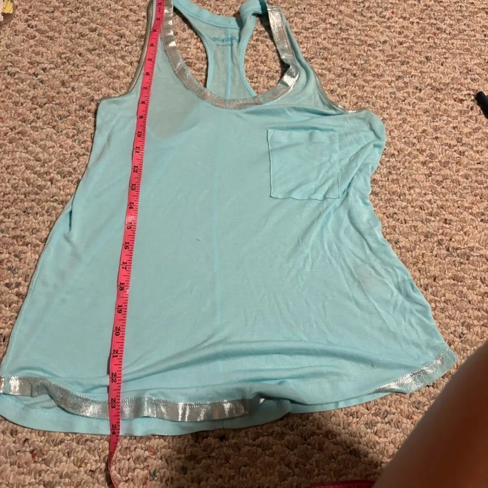 Zadig & Voltaire Lagon Blue Racerback Tank Top Samuel Metallic Foil Size Small - Image 12