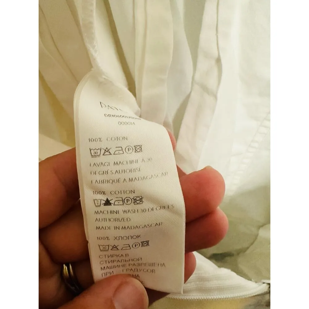 PATOU White Pleated Summer Tie Waist Button Down Top Shirt Dress Size EU 44 - Image 8